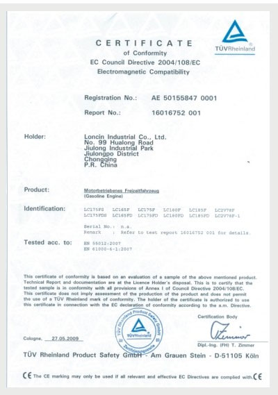 CE CERTIFICATE FOR ENGINE